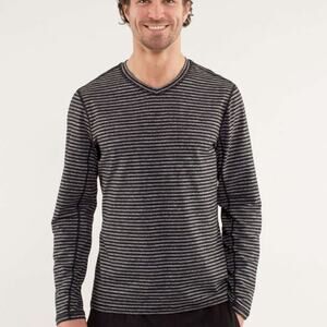 Lululemon Speed Long Sleeve Shirt In Classic Stripe Heathered Black / Black Gray